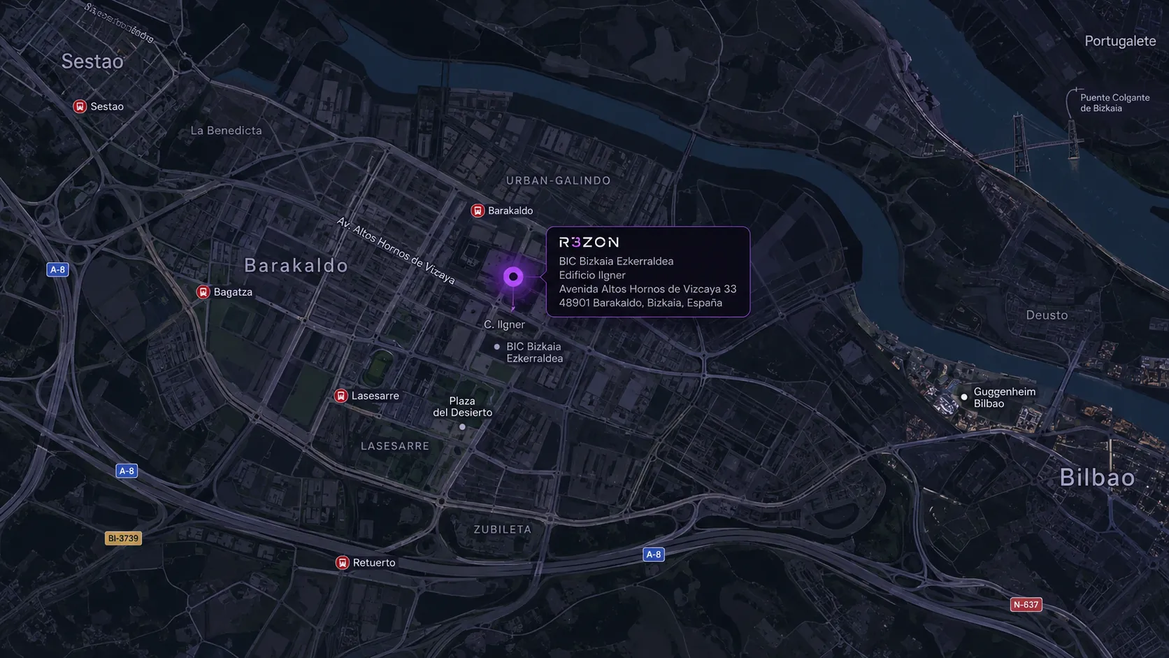 Mapa de Barakaldo con la ubicación de la oficina de R3ZON