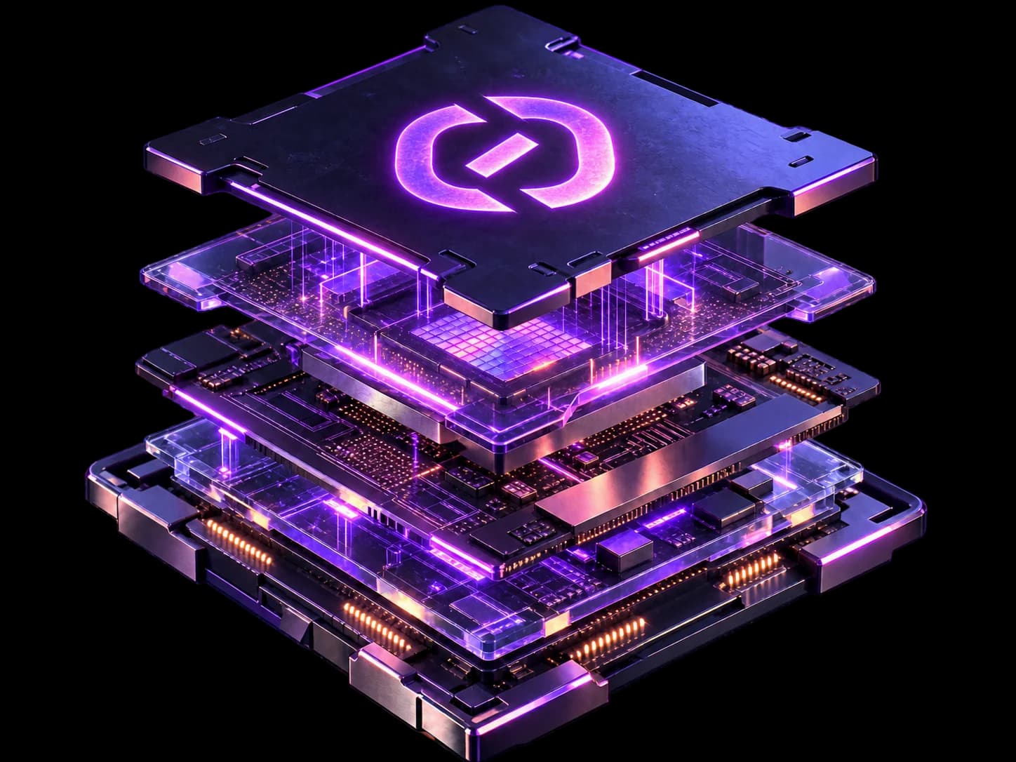 Procesador tecnológico en capas con el logotipo de R3ZON